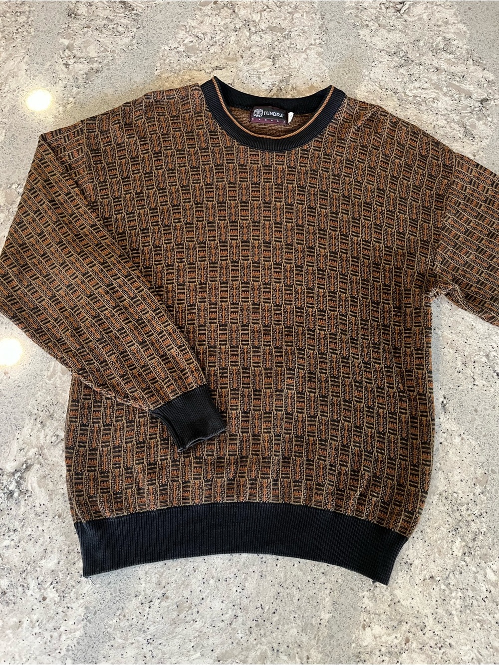 Vintage Tundra Brown and Black Geometric Crewneck Sweater